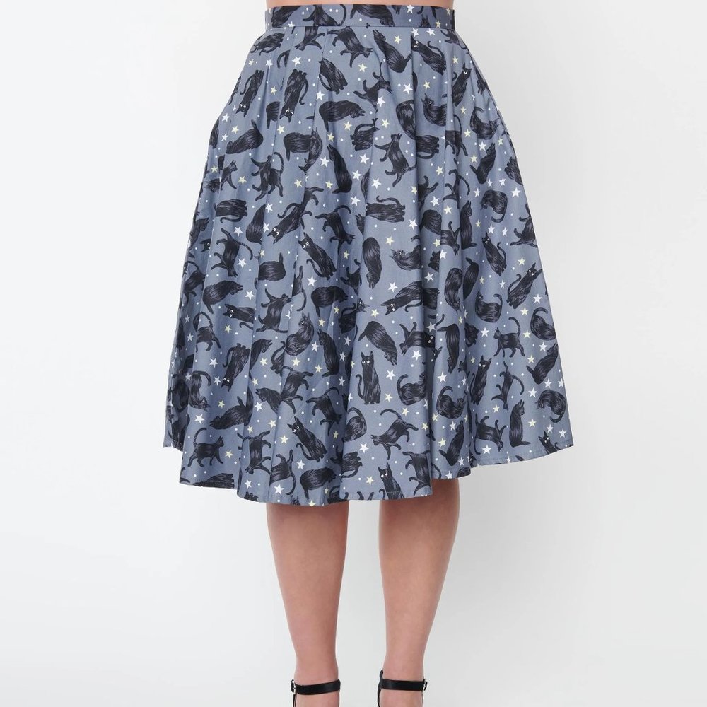 Magnolia Place Grey & Black Cat Sally Swing Skirt